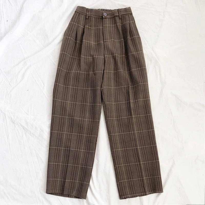 Mooirue Spring Women Pants Plaid High Waist Dropping Feeling High Waist Wide Leg Long Suit  Pants - Deanwangkt