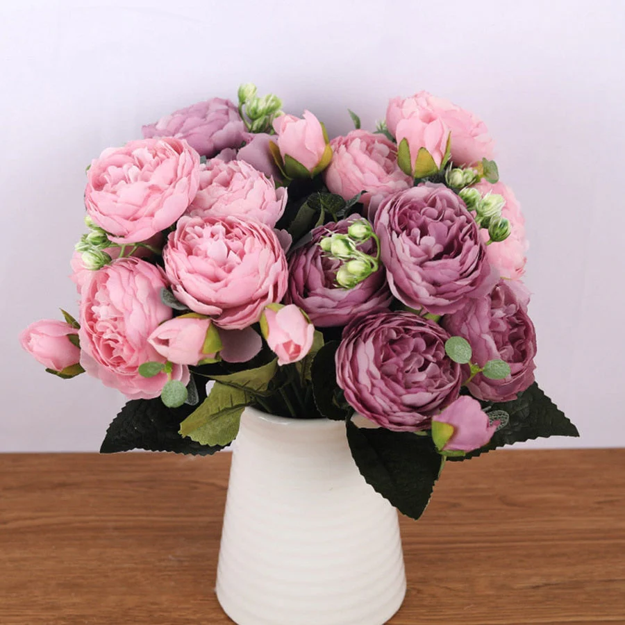 HULIANFU 2026  30cm Rose Pink Silk Bouquet Peony Artificial Flowers 5 Big Heads 4 Small Bud Bride Wedding Home Decoration Fake Flowers Faux - Deanwangkt
