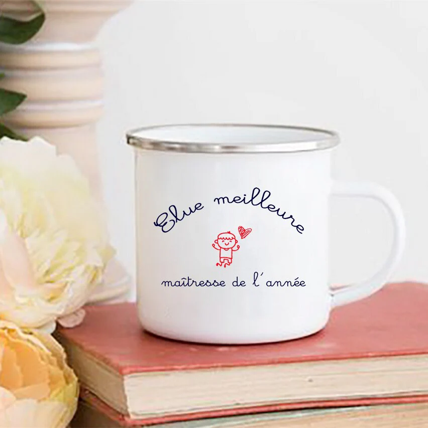 HULIANFU Merci Maîtresse/Atsem Print Coffee Mug Creative Enamel Cups Drinks Water Milk Cup Mug School Home Handle Drinkware Teacher Gifts - Deanwangkt