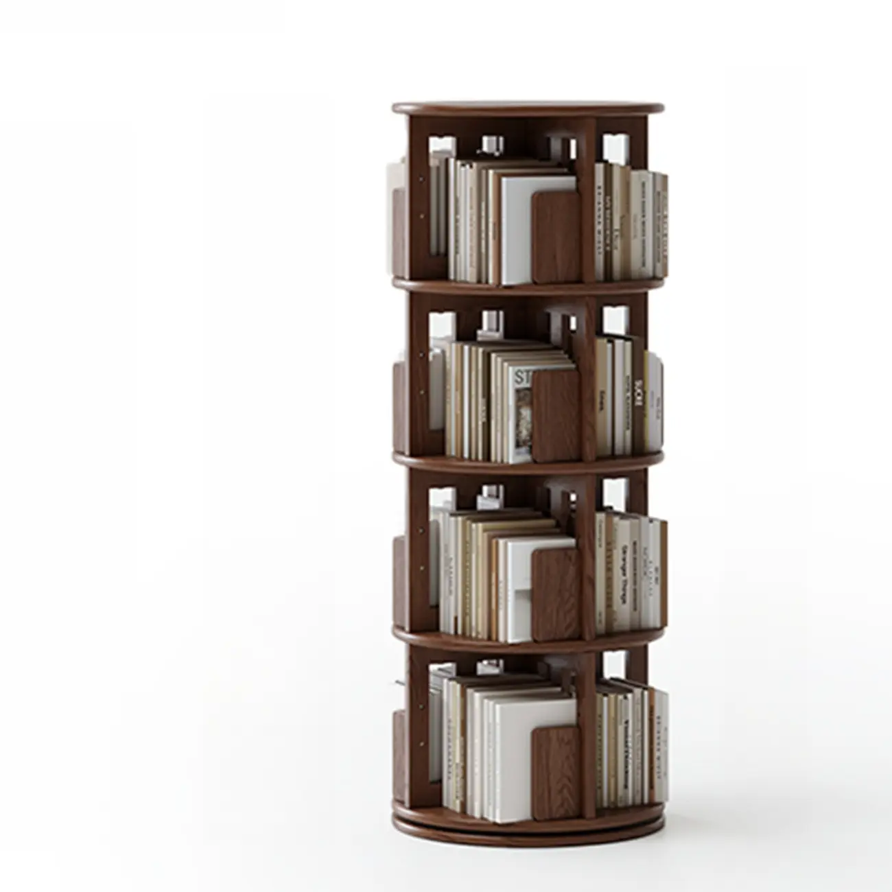 Swivel Rubberwood Vertical Open Back Bookcase with Drawer