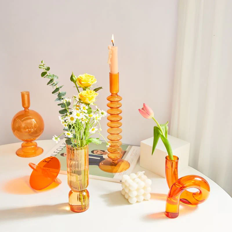 HULIANFU Nordic Glass Vase Small Glass Vases Flower Arrangement Home Decoration Accessories Modern Living Room Glass Ornament - Deanwangkt
