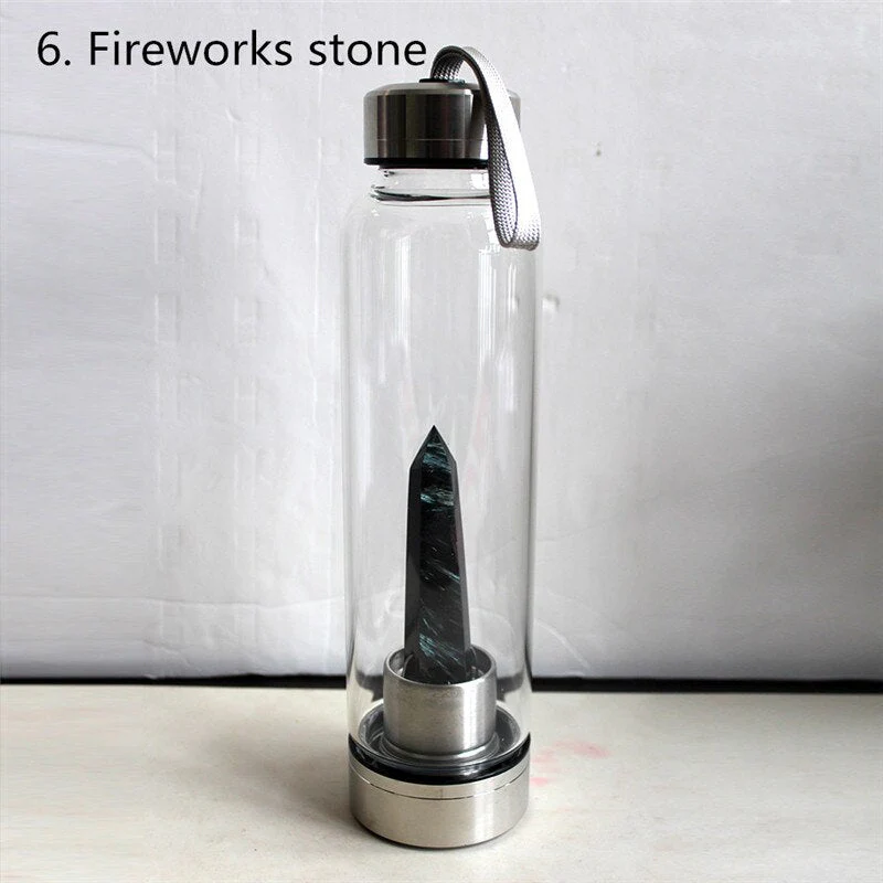 HULIANFU water bottle Drop Shipping Natural Crystal Point Healing Obelisk Wand Elixir Quartz Crystal Water Bottle To wand heals energy st - Deanwangkt