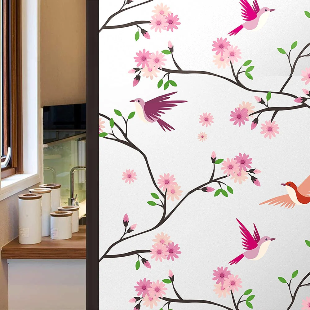 HULIANFU Privacy Window Film Opaque Non-Adhesive Bird Decals Decorative Glass Covering Static Cling Tint Frosted Window Stickers for Home - Deanwangkt