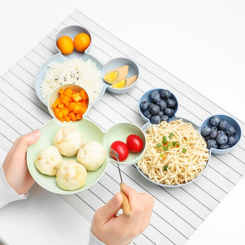 HULIANFU Kid Cartoon Mouse Mickey Bowl Dishes Lunch Box Kid Baby Children Infant Baby Rice Feeding Bowl Plastic Snack Plate Tableware - Deanwangkt