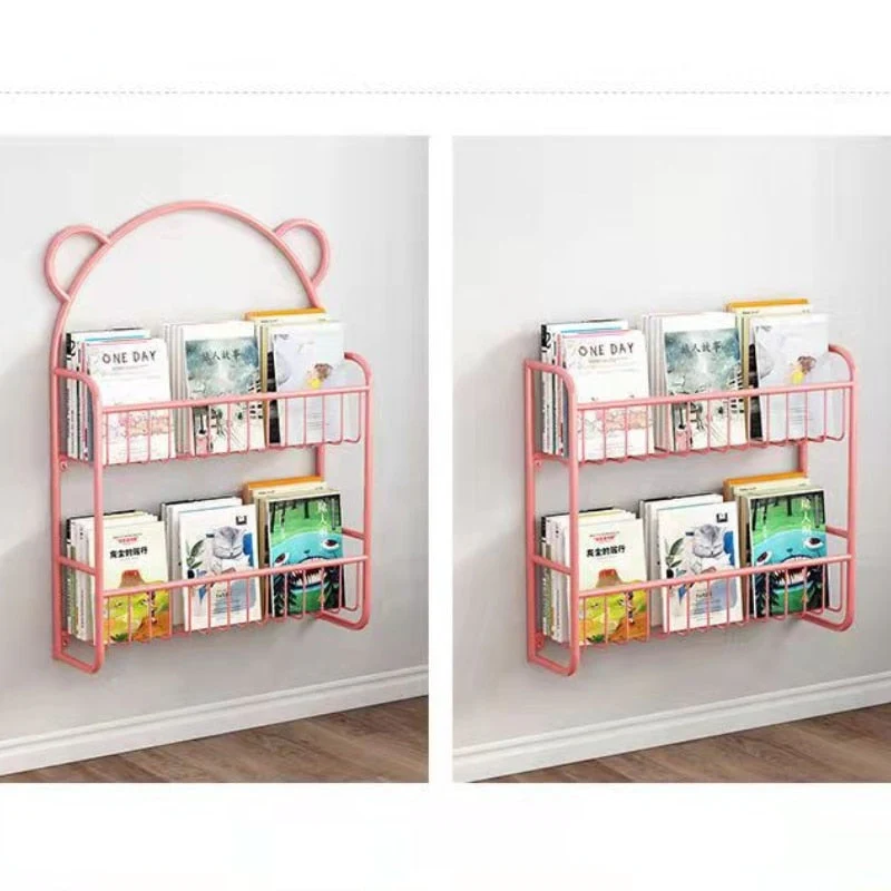 HULIANFU Simple Metal Bookshelf Iron Art Furniture Children  Picture Books Storage Rack Save Space Wall Hanging Shelf Bookcase Bedroom - Deanwangkt