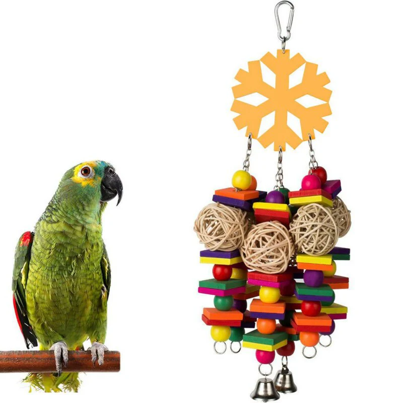 HULIANFU Pet Chewing Wood Blocks Rattan Ball Play Toy Parrot Bird Climbing Cage Hangings For Pet Products Bird Accessories - Deanwangkt