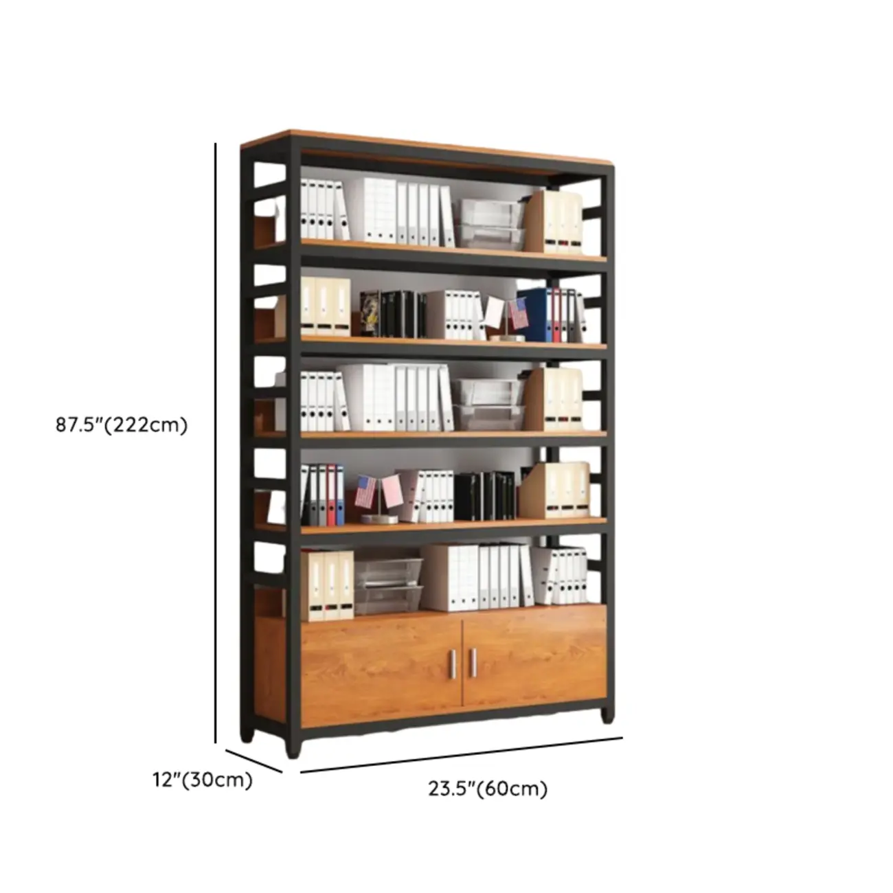 Brown Multi-Shelf Wooden Vertical Bookcase with Cabinet