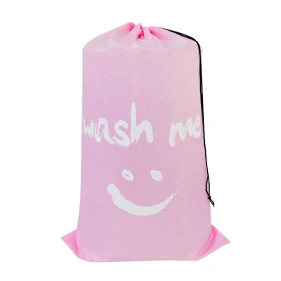 HULIANFU Smile Shape Nylon Laundry Bag Wash Me Travel Storage Pouch Machine Washable Dirty Clothes Organizer Wash Drawstring Bag - Deanwangkt