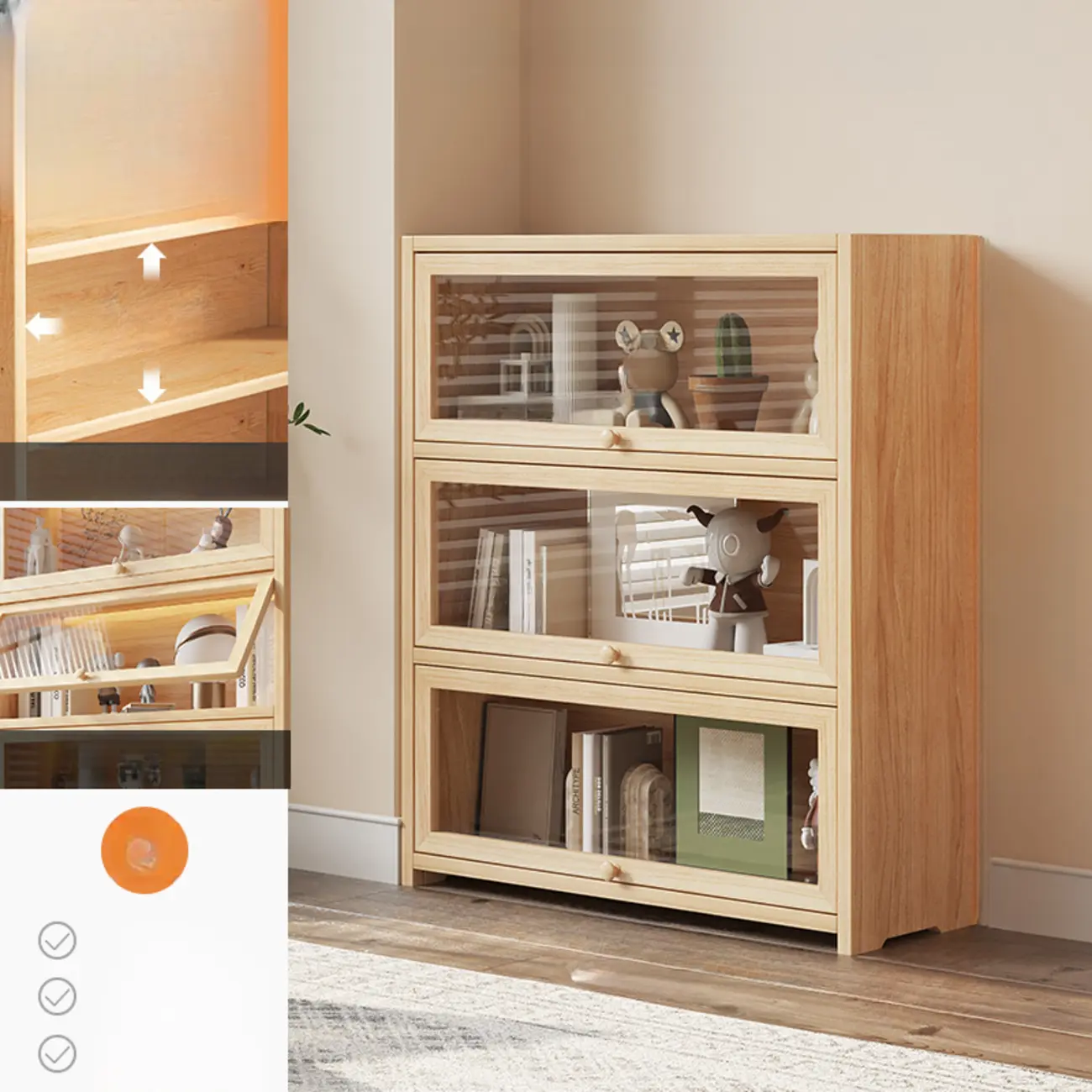 Classic Natural Finish Solid Wood 5-Shelf Display Bookcase
