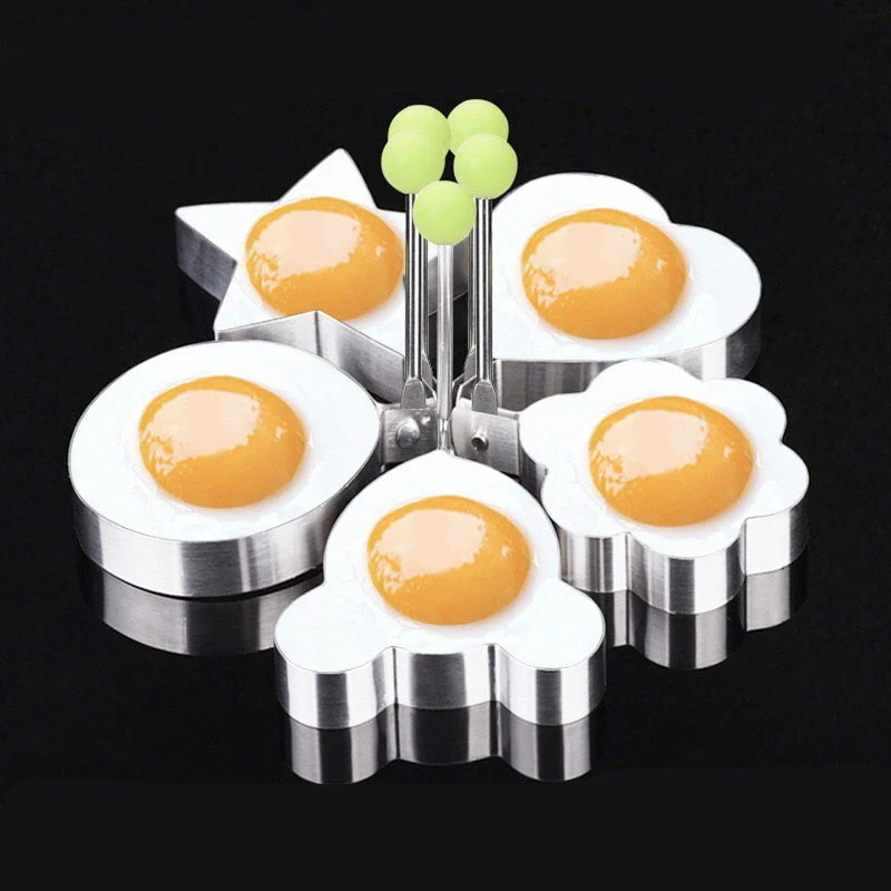 HULIANFU  5 Shapes Stainless Steel Fried Egg Shaper Egg Mold DIY Breakfast Egg Pancake Rings Sandwich Kitchen Tools Utensil Baking Tools - Deanwangkt