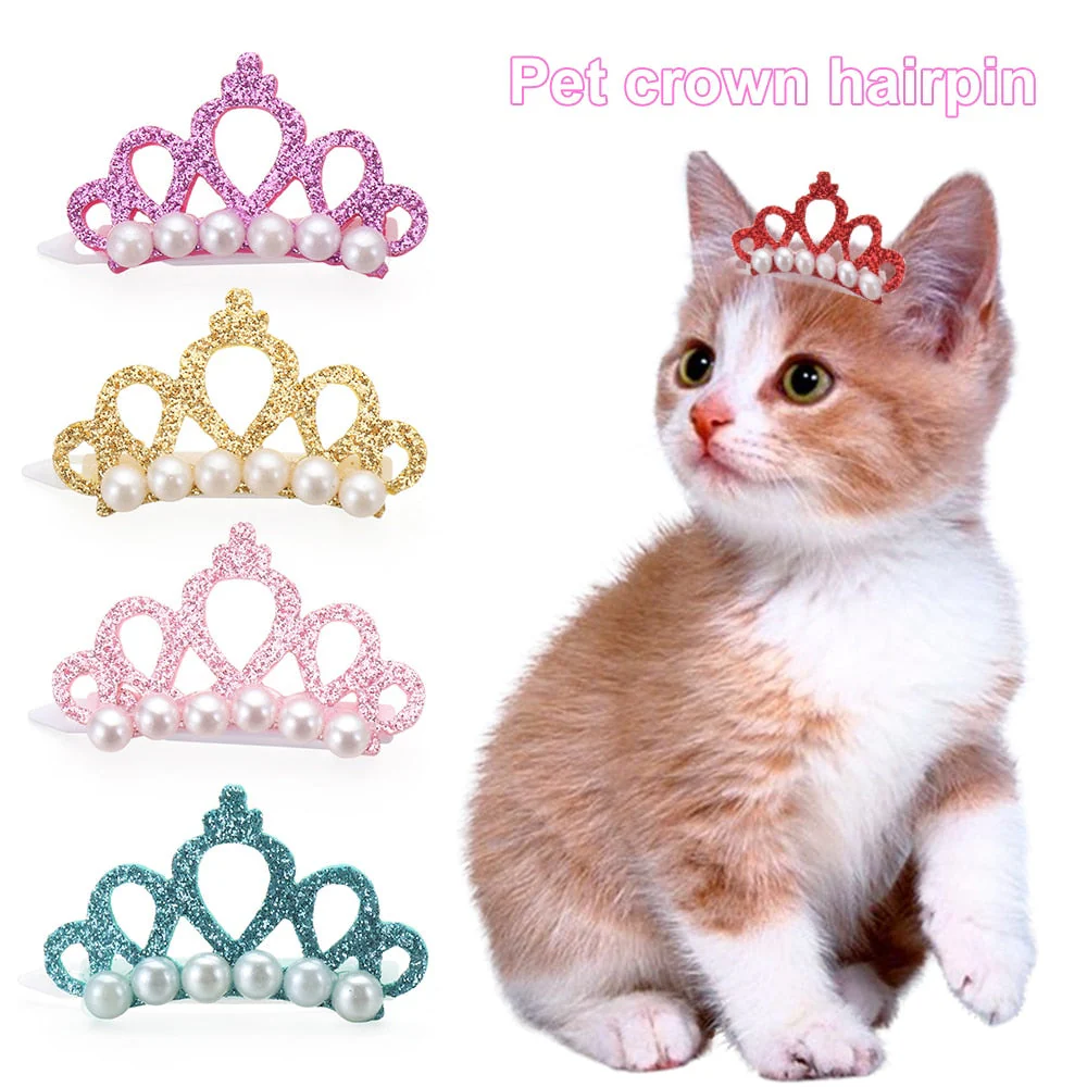 HULIANFU Pet Small Dogs Cat Faux Pearl Crown Shape Bows Hair Clips Head Decoration For Pets Puppy Hairpins Decor Grooming Accessoires - Deanwangkt