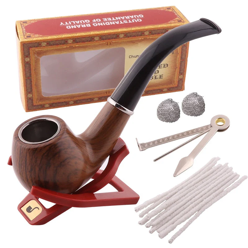 HULIANFU Resin Smoking Tobacco Pipe Set Classic Wooden  Herb Grinder Pipe Smoking Chimney Filter Gift for Smoke Accessories - Deanwangkt