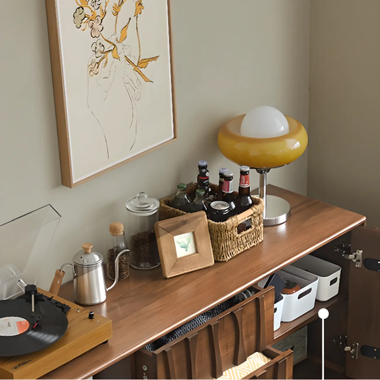 Scandinavian Brown Solid Wood Buffet Table with Drawers