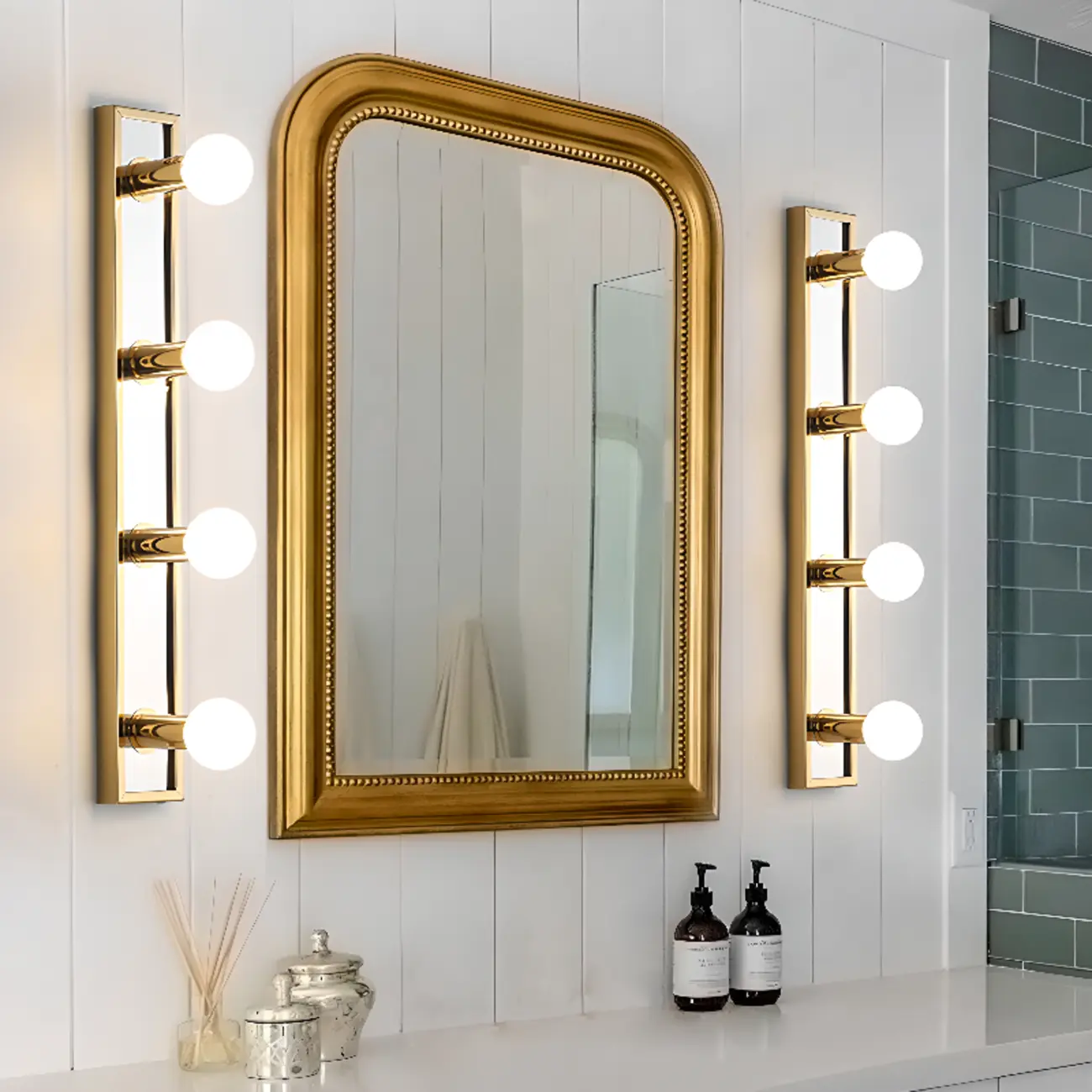 Gold Modern Steel Multi-Bulb Bathroom Light Fixture