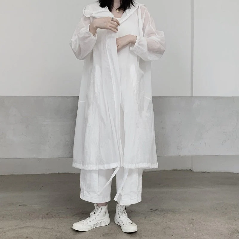 Hulianfu Jackets Women Hooded Chic Solid Breathable Casual Summer Simple Sun-proof Harajuku Long Style Streetwear Baggy Mujer Clothing - Deanwangkt