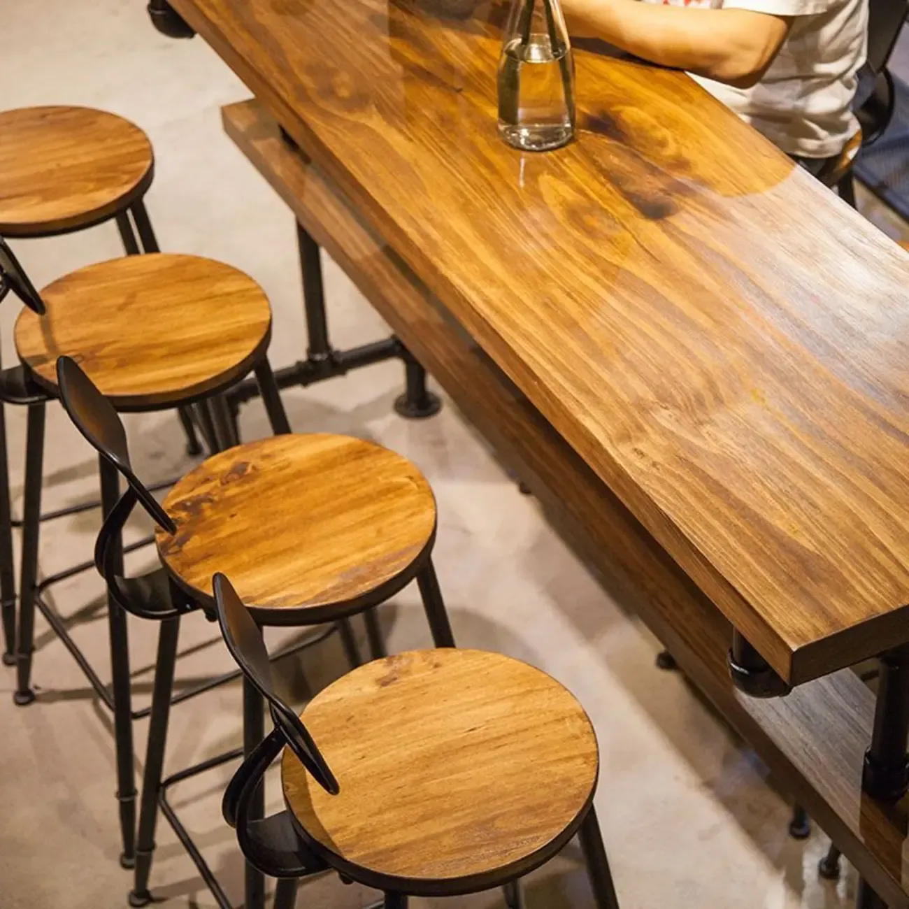 Industrial Brown Black Metal Wood Bar Tables