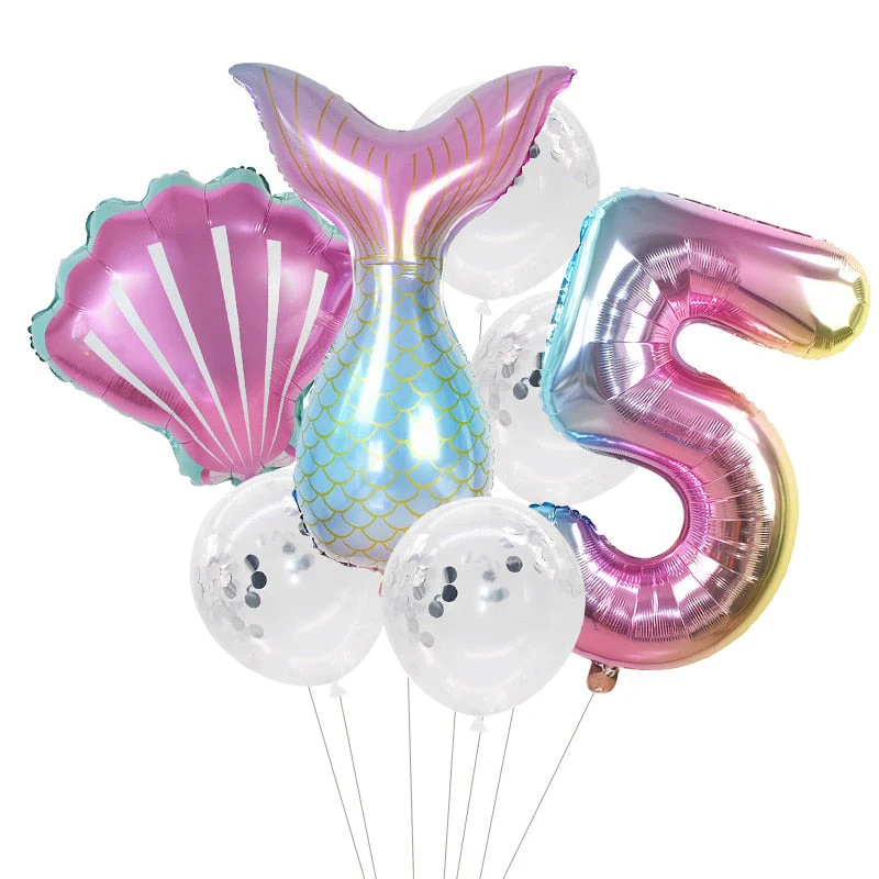 HULIANFU Little Mermaid Party Balloons 32inch Number Foil Balloon Kids Birthday Party Decoration Supplies Baby Shower Decor Helium Globos - Deanwangkt