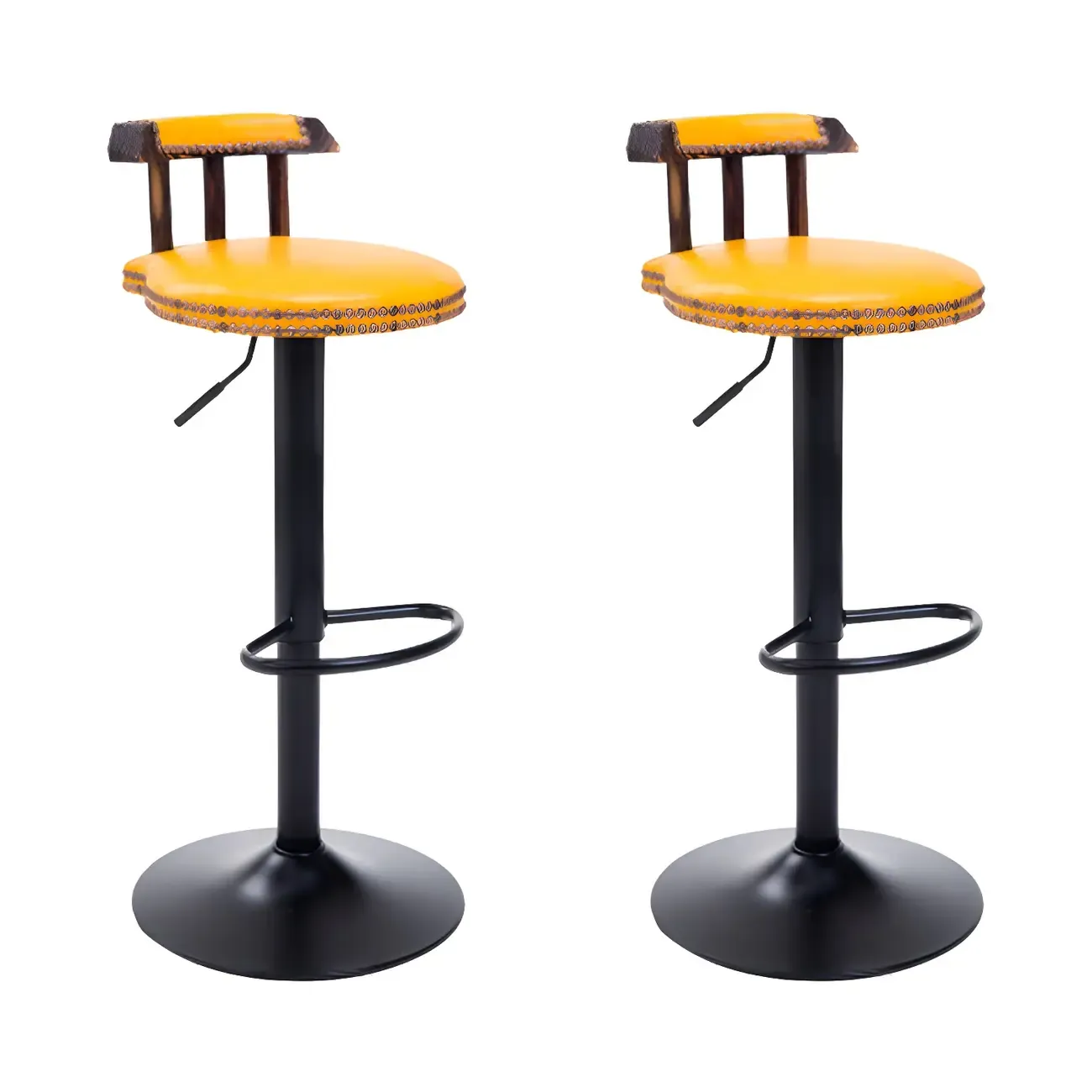 Industrial Round Leather Adjustable Bar Stools