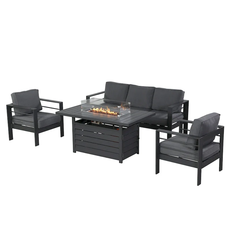 4 Pcs Patio Conversation Set with Propane Firepit