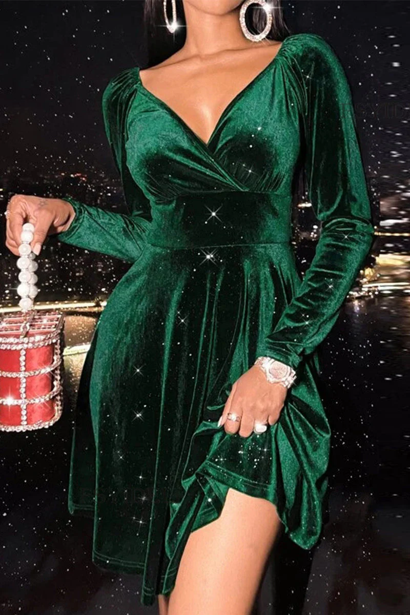 hulianfu Celebrities Elegant Solid Solid Color V Neck A Line Dresses - Deanwangkt