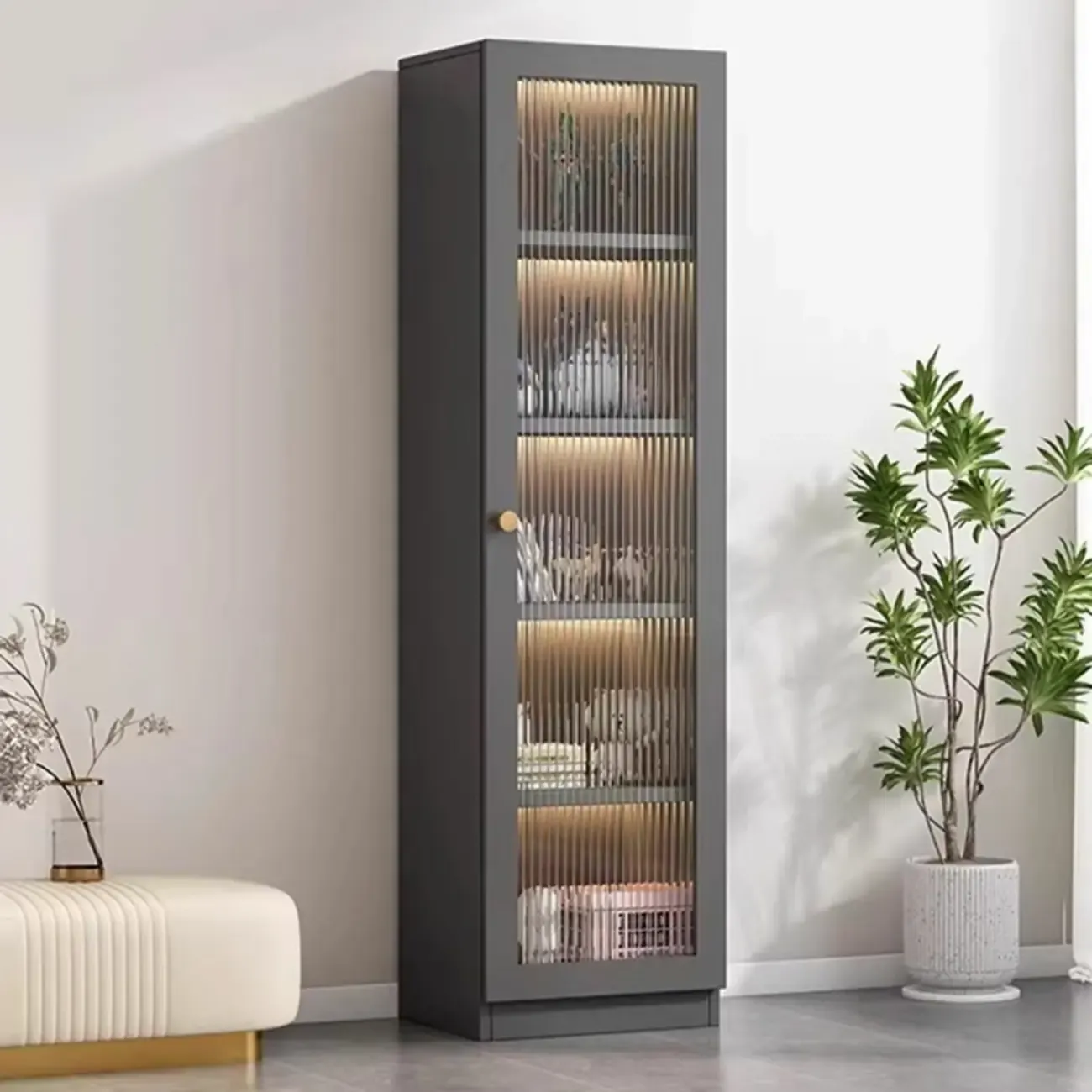 Simple Modern Gray Clear Cover Wooden Display Cabinet