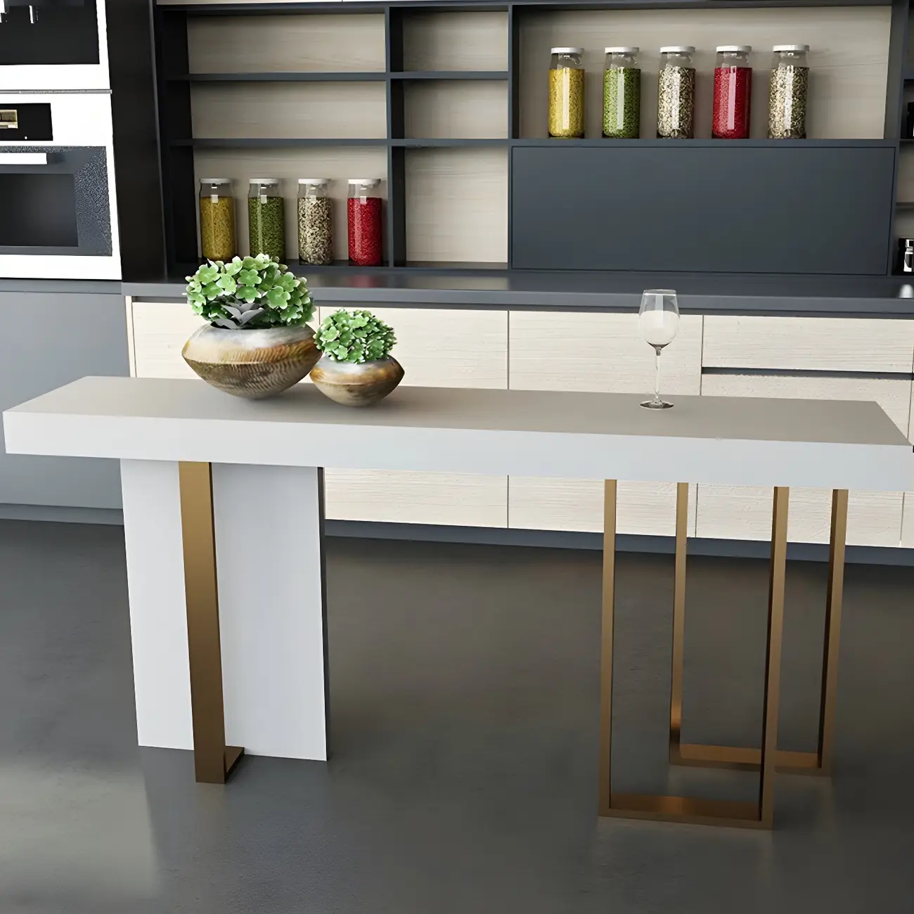 Glam White Faux Marble Gold Legs Bar Tables