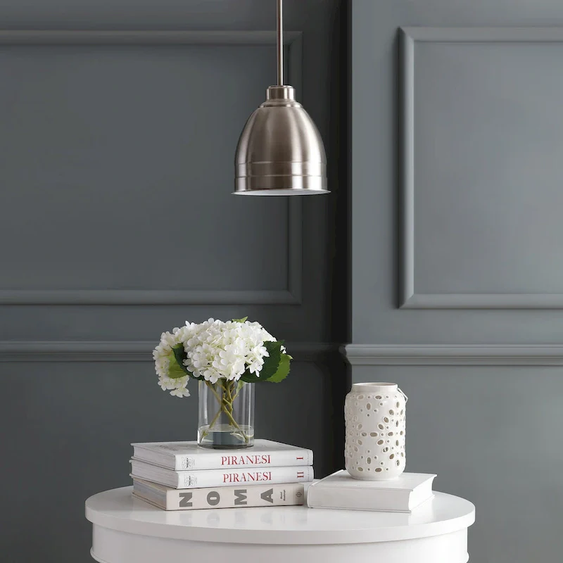 SAFAVIEH Lighting Synnove Adjustable 1-Light Led Nickle Pendant - 8.12 x8.12 x16.5-46.5  - Nickel - 8Wx8Dx47H