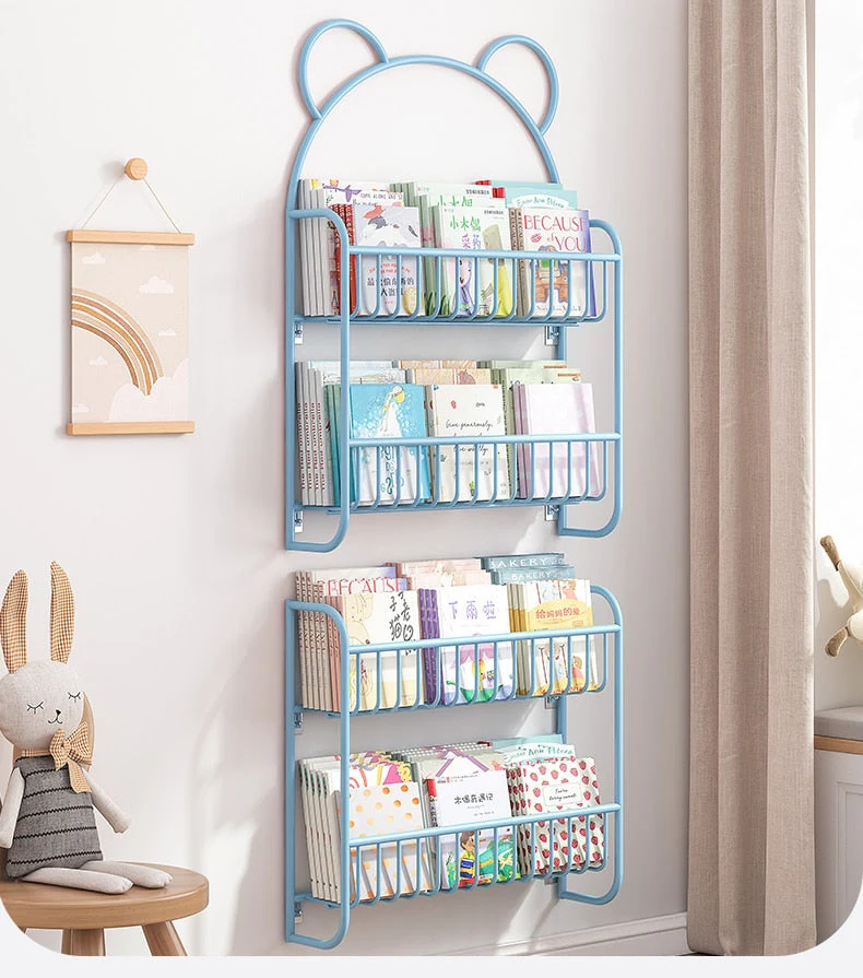 HULIANFU Simple Metal Bookshelf Iron Art Furniture Children  Picture Books Storage Rack Save Space Wall Hanging Shelf Bookcase Bedroom - Deanwangkt