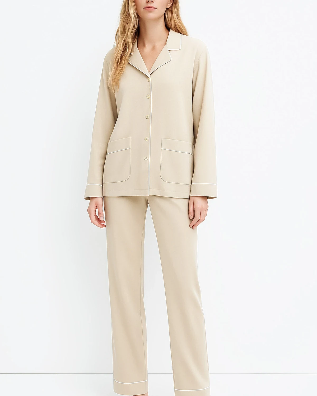 Lyocell Tencel combed cotton maternity loungewear set for women, loose breathable long-sleeve long-pants pajama set, suitable for outerwear
