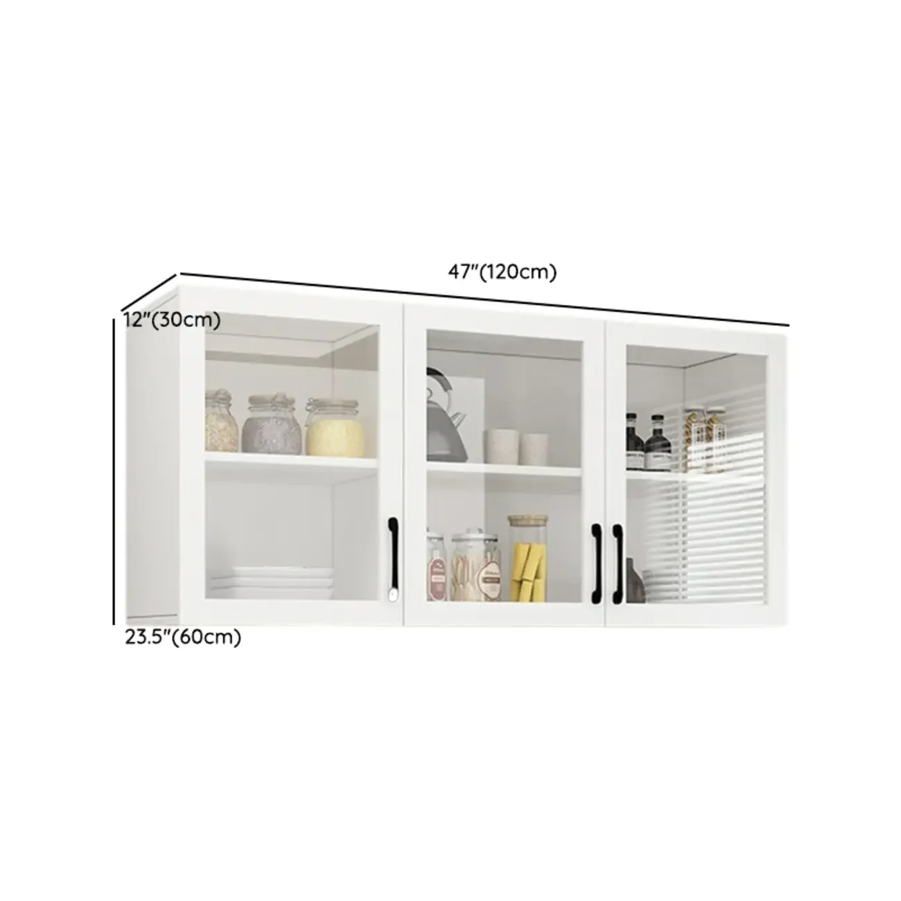 Kitchen Floating White Wood Glass Enclosed Display Cabinet