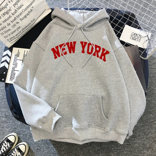 Female Thicken Warm Hoodies Lady Autumn Tops NEW Sweatshirts Velvet Winter Women's NEW YORK Printing Hooded Hoodies - Deanwangkt
