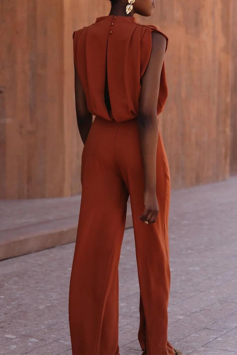 hulianfu Casual Simplicity Solid Backless Half A Turtleneck Regular Jumpsuits - Deanwangkt