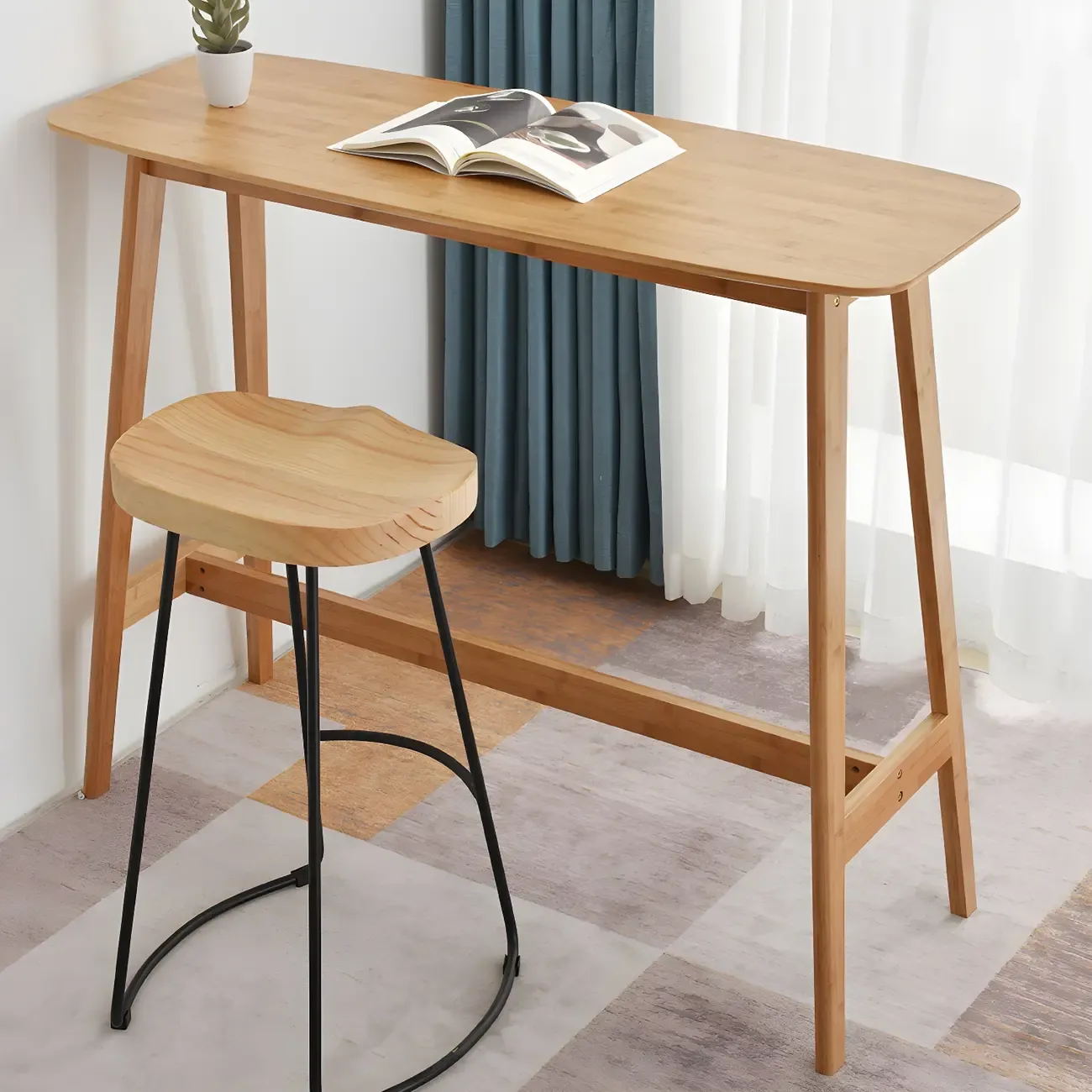 Modern Home Natural Bamboo Trestle Bar Table