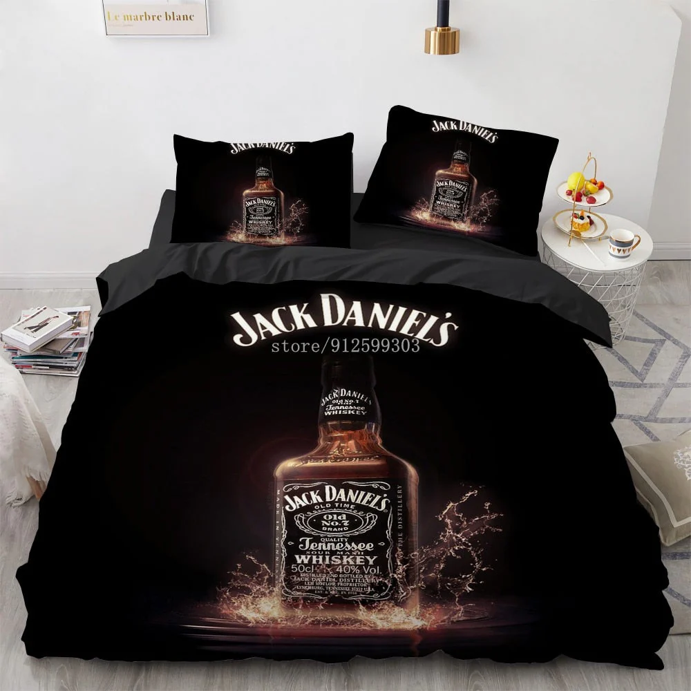 HULIANFU Interesting Cartoon Whisky Bedding Set Jack Daniels Duvet Cover Set Pillowcase Comforter Sets For Aldults Gift US EU AU UK Size - Deanwangkt