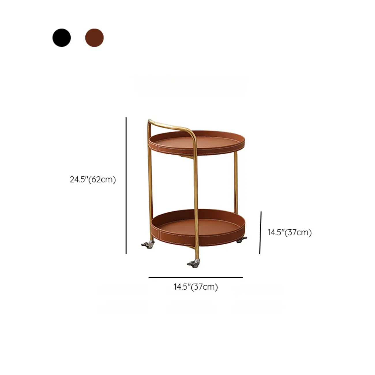Mobile 2 Layers Brown Leather Metal Round Side Table