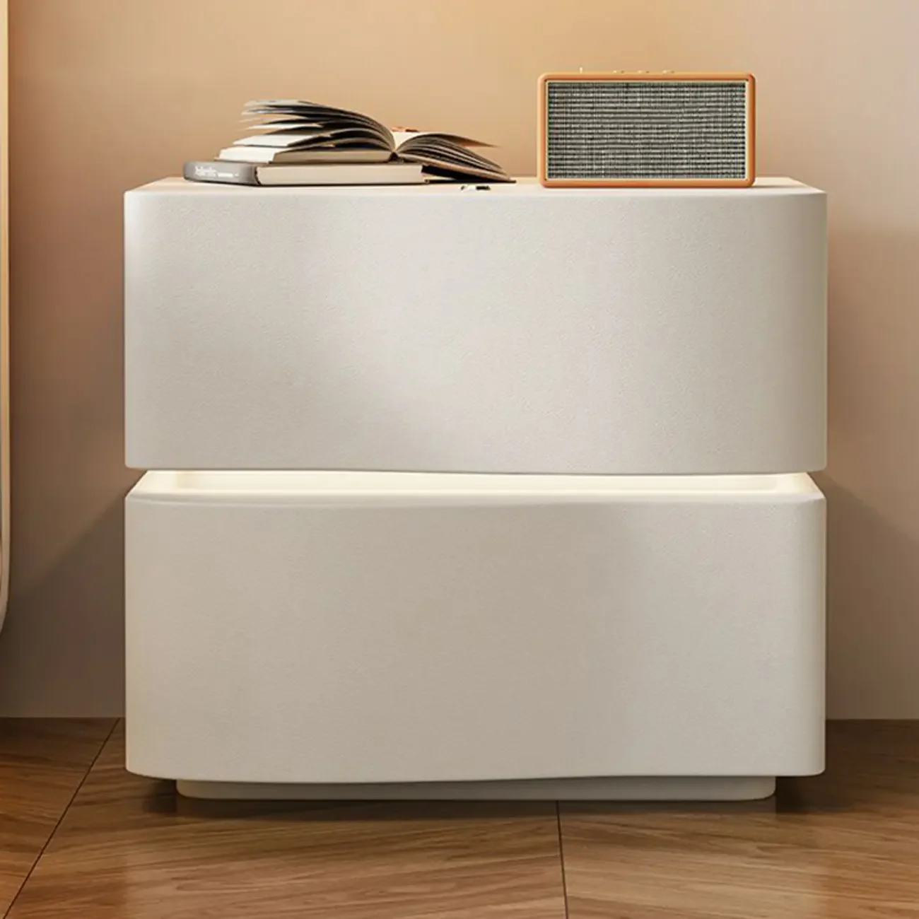 Modern White Waved Wood 3-Drawer Nightstand