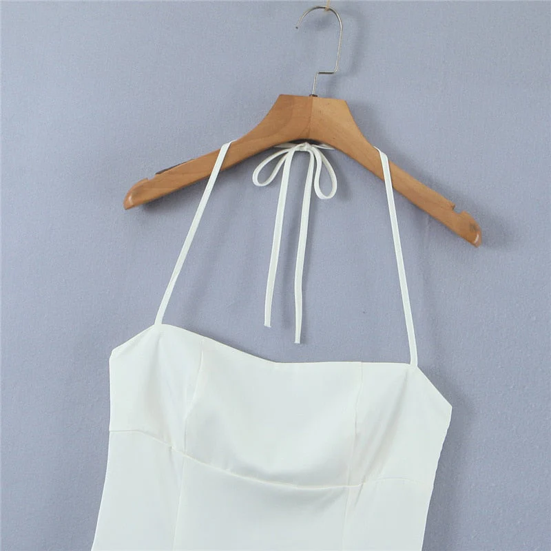 Hulianfu Spring Summer New Sexy Slim Fashion Women Halter Neck Tie Backless Pleated Short Strap Mini Dress Female - Deanwangkt