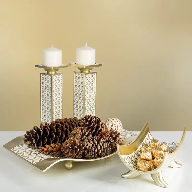 Creative Scents White and Gold Resin Lattice Centerpiece Dish