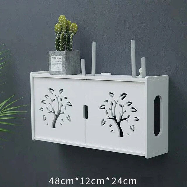HULIANFU Large Wireless Wifi Router Storage Box PVC Density Panel Shelf Wall Hanging Board Bracket Cable  Organizer Home Decor - Deanwangkt