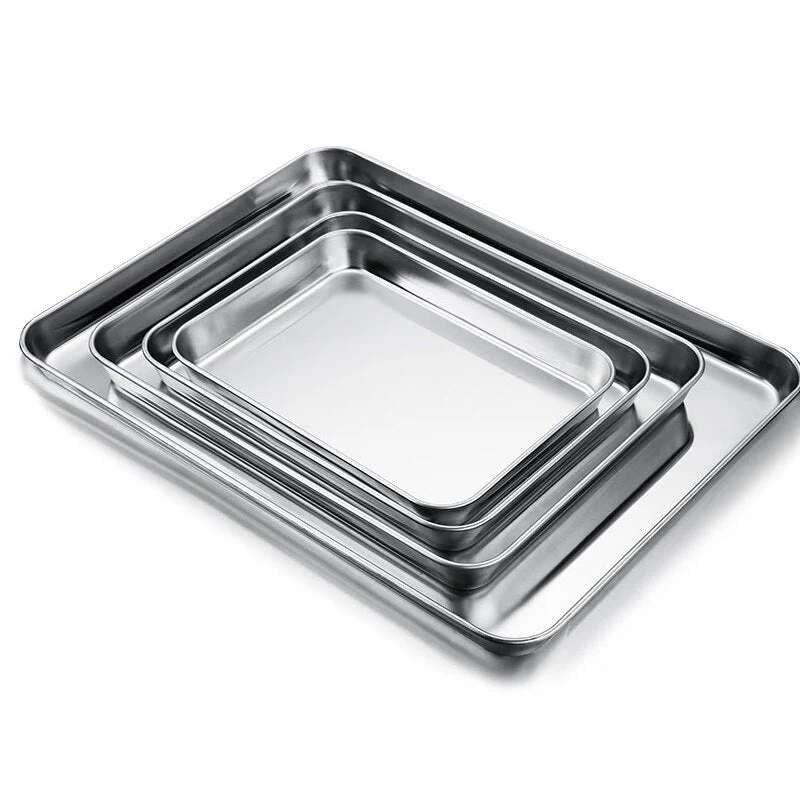 HULIANFU Stainless Steel Food Storage Trays Rectangle Steamed Sausage Fruit Pans Water Bread Kitchen Baking Shallow Dish Serving Plate - Deanwangkt