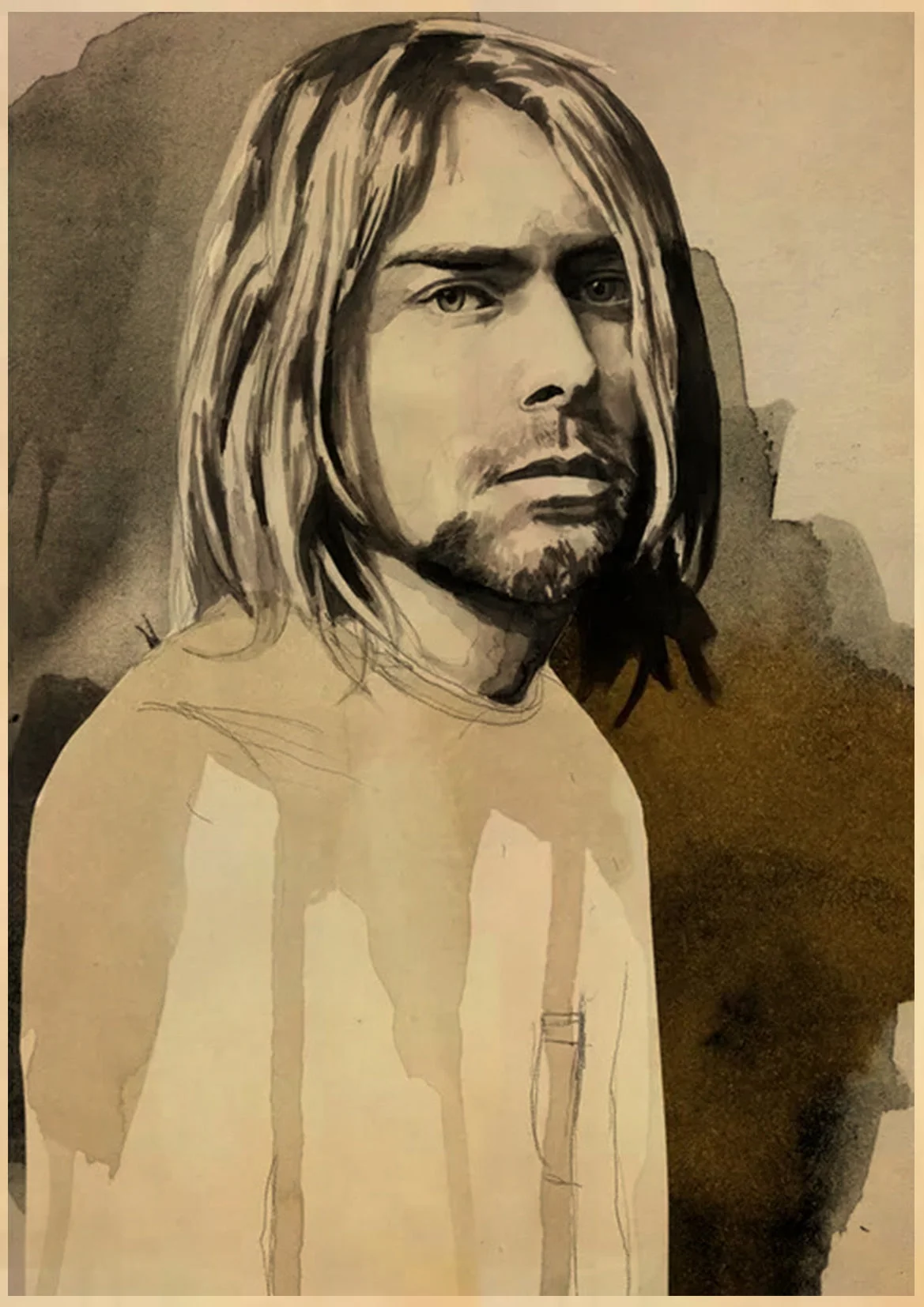 HULIANFU Singer Kurt Cobain Posters Rock and Roll Music Retro Kraft Paper Sticker DIY Vintage Room Bar Cafe Decor Gift Art Wall Paintings - Deanwangkt