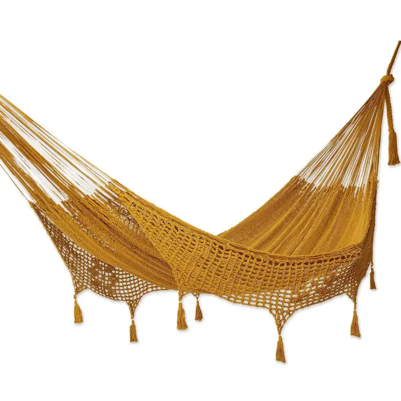 Novica Handmade Veranda In Honey Cotton Rope Hammock (Double)