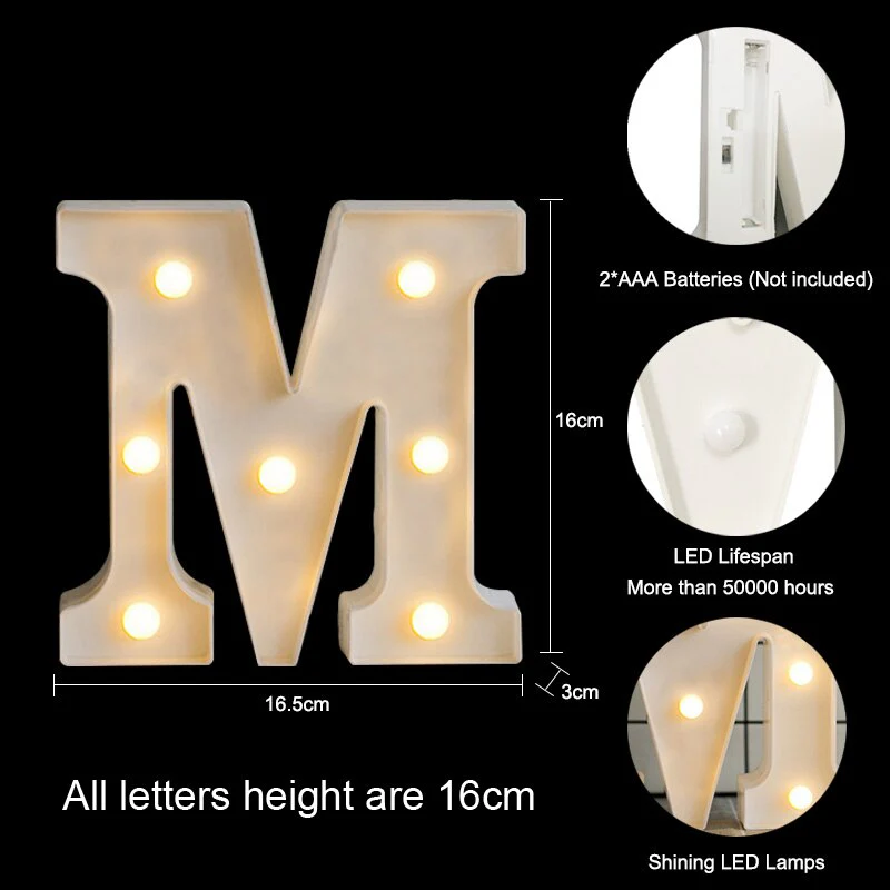 HULIANFU Luminous LED Letter Night Light Creative 26 English Alphabet Battery Lamp Romantic Wedding Party Decoration Christmas Gift 16cm - Deanwangkt