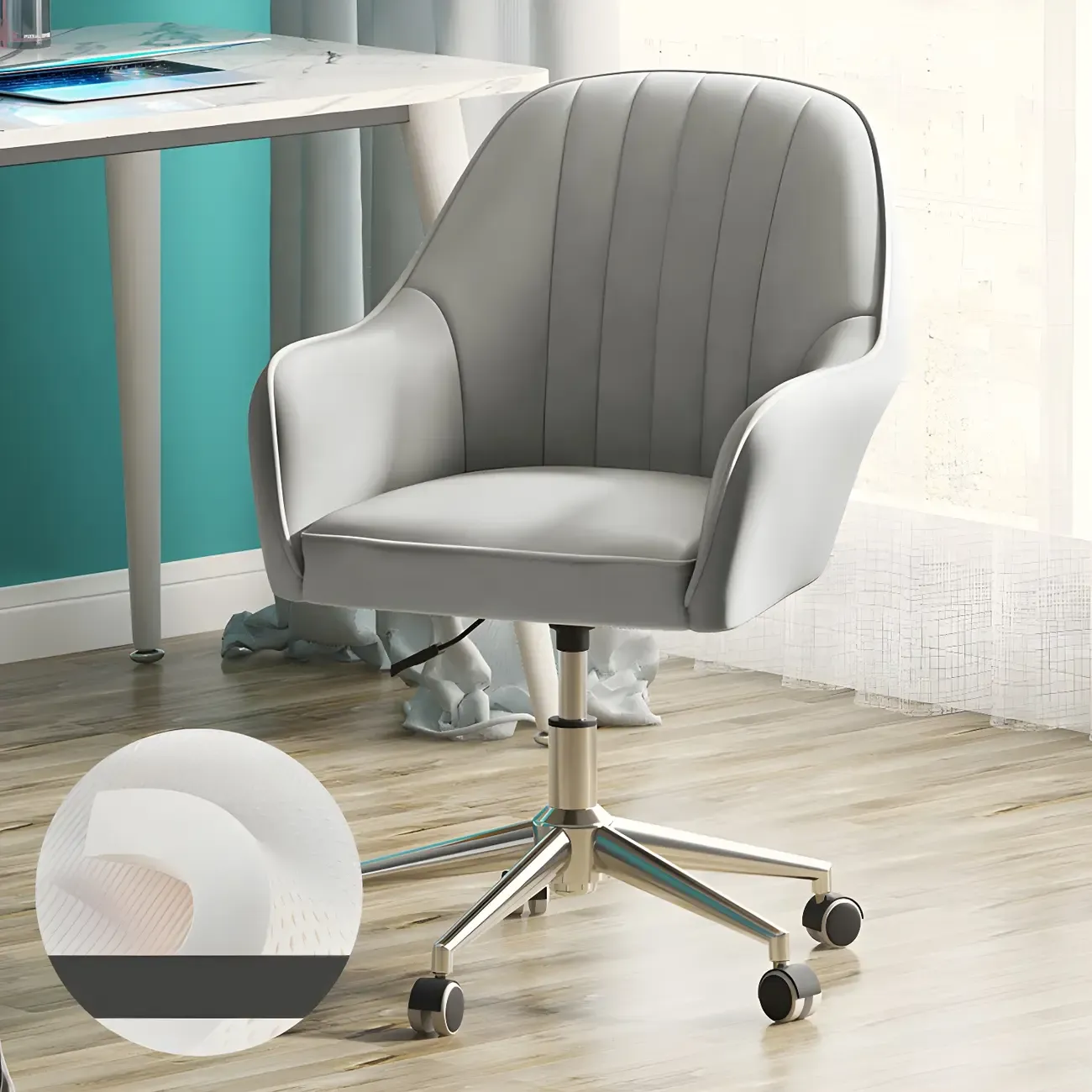 Modern Yellow Leather Swivel Office Chair