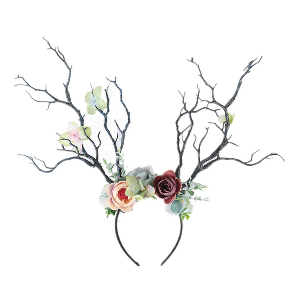 HULIANFU 2026  Christmas Headband Antlers Deer Horns Fairy Tale Flower Tree Branch Retro Hair Hoop Crown Festival Party Props Xmas Costume - Deanwangkt