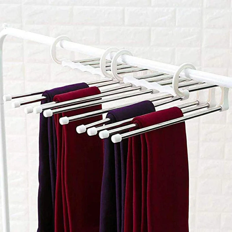 HULIANFU Stainless Steel Hangers Storage Tie Clips Multi-function 5 Layers Clothes Pants Rack Jeans Drying Rack Double Hooks Save Space - Deanwangkt