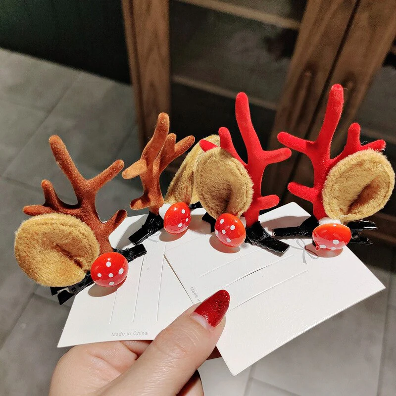 HULIANFU 2026  2pcs/set Elk Christmas Hair Clips Adult Kids Girl New Year Gift Christmas Hair Accessories Ear Hairpins Xmas Navidad Natal Decor - Deanwangkt