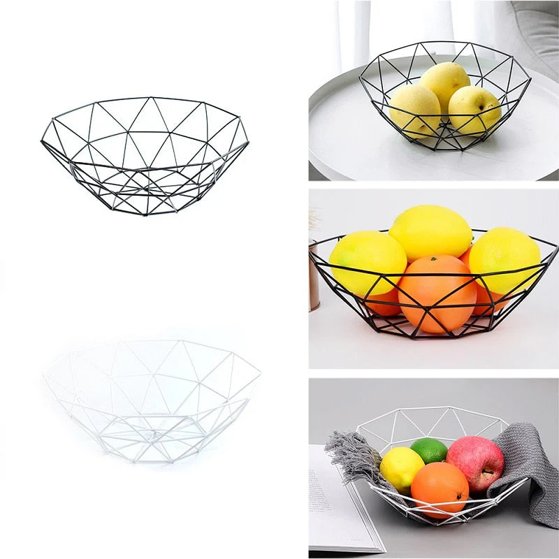 HULIANFU Kitchen Basket Container Bowl Metal Wire Basket Kitchen Drain Rack Fruit Vegetable Storage Holder Snack Tray Storage Bowl - Deanwangkt
