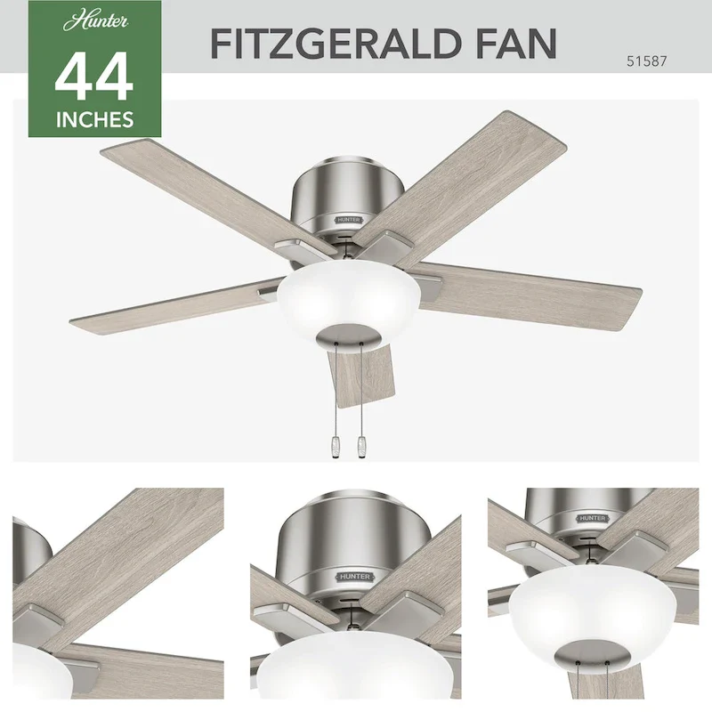 Hunter 44  Fitzgerald Low Profile Ceiling Fan with LED Light Kit and Pull Chain