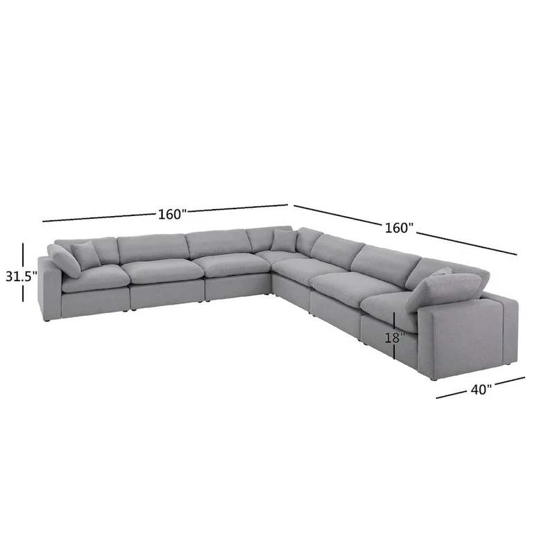 Anka Grey Linen Down Filled Cushioned 7-Seat Sectional Sofa by iNSPIRE Q Modern